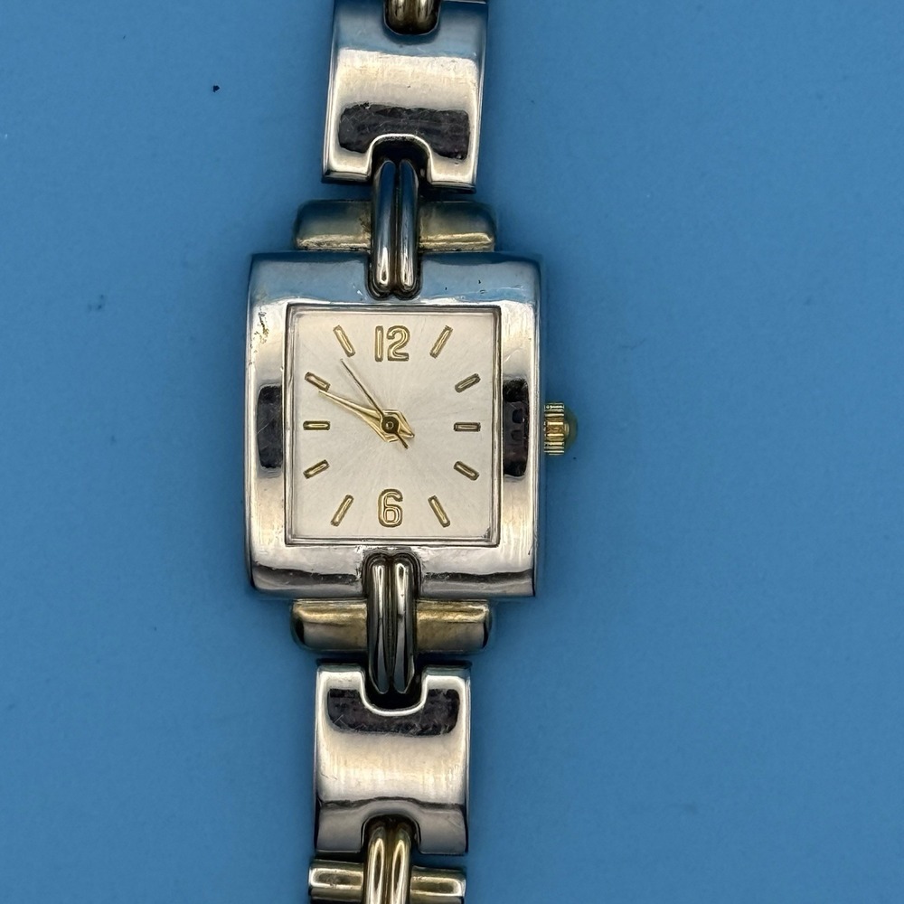 Women’s Two Tone Square Quartz Watch Gold Silver Link Bracelet L336-07